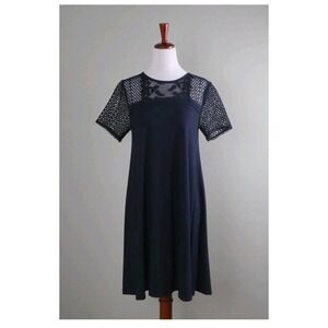 ANN TAYLOR LOFT NWT $69 Navy Soft Stretch Lace Yoke Casual Dress Size MP